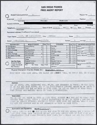 Charles Nagy scouting report, 1988 April 23