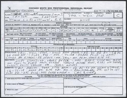 Charles Nagy scouting report, 1989 July 16