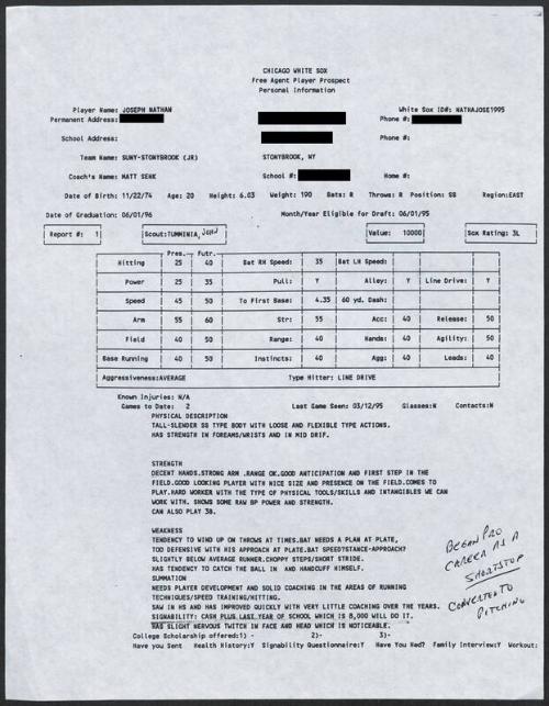 Joe Nathan scouting report, 1995 March 12