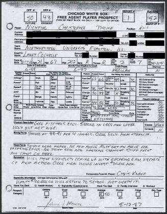 Chris Nichting scouting report, 1987 May 12