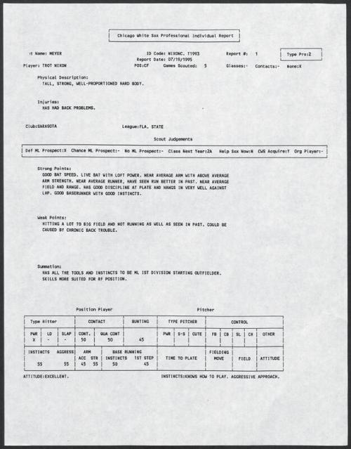 Trot Nixon scouting report, 1995 July 19