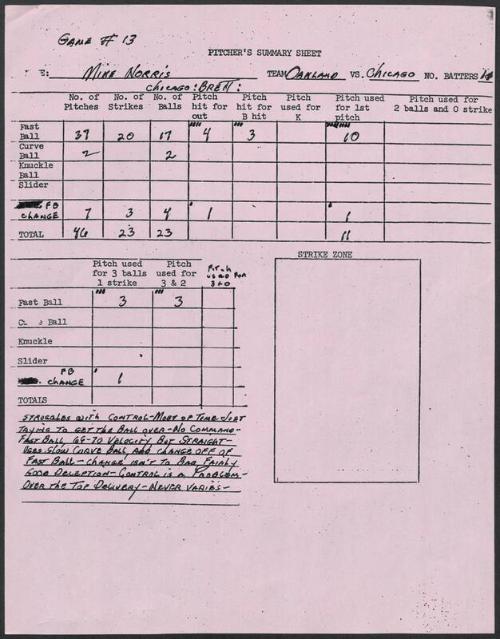 Mike Norris scouting report, 1976 September 09