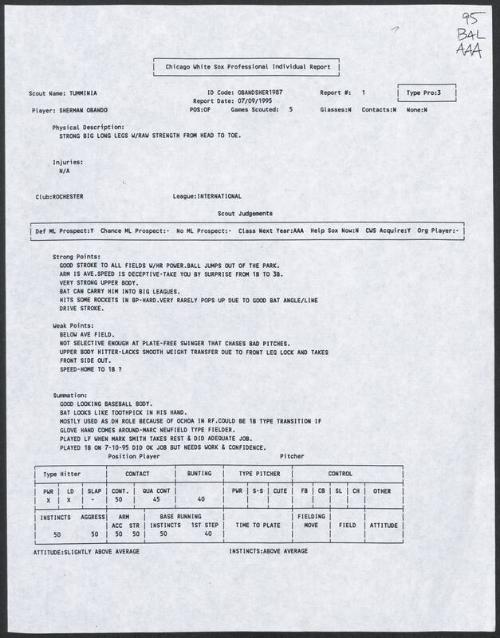 Sherman Obando scouting report, 1995 July 09