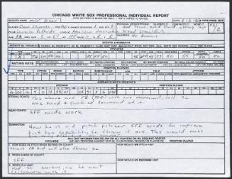 Omar Olivares scouting report, 1990 August 06
