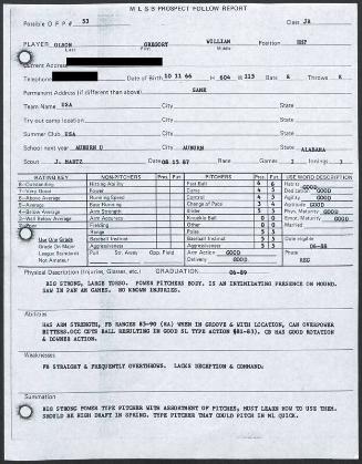 Gregg Olson scouting report, 1987 August 15