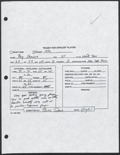 Rey Ordonez scouting report, 1995 May 22