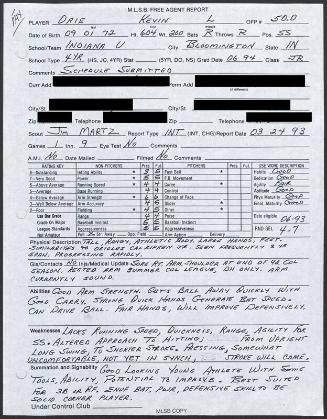 Kevin Orie scouting report, 1993 March 24