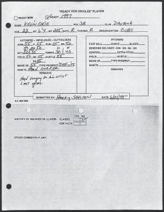 Kevin Orie scouting report, 1995 June 23