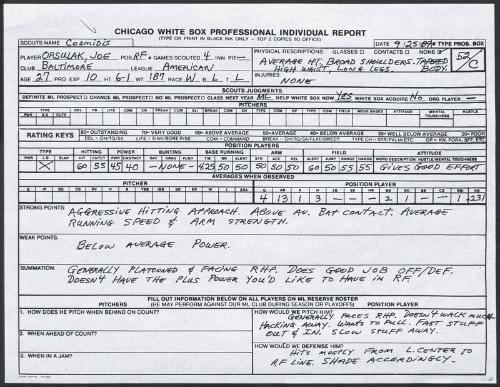 Joe Orsulak scouting report, 1989 September 25