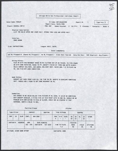 Russ Ortiz scouting report, 1995 October 01