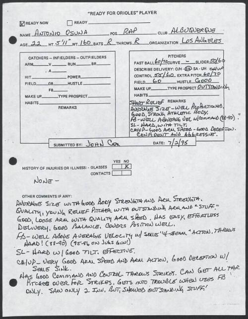 Antonio Osuna scouting report, 1995 July 02