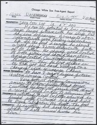 Dave Otto scouting report, 1985 May 11
