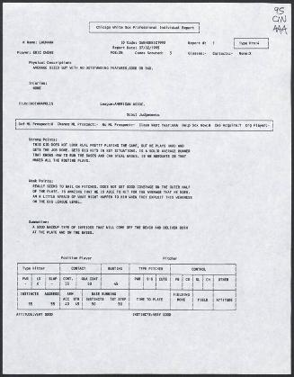 Eric Owens scouting report, 1995 July 02