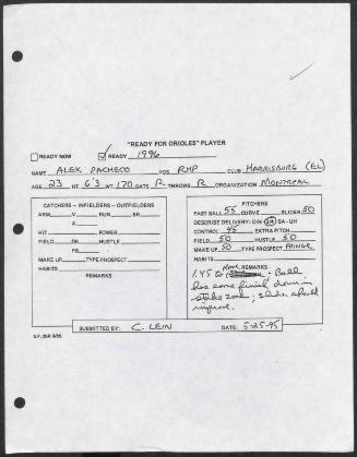 Alex Pacheco scouting report, 1995 May 25