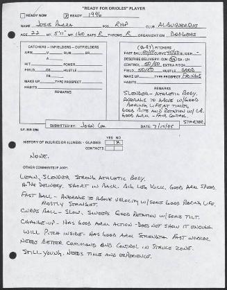 Jose Parra scouting report, 1995 July 17