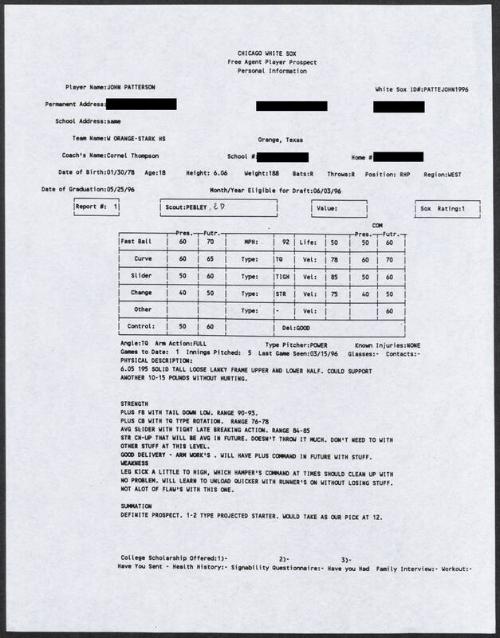 John Patterson scouting report, 1996 March 15