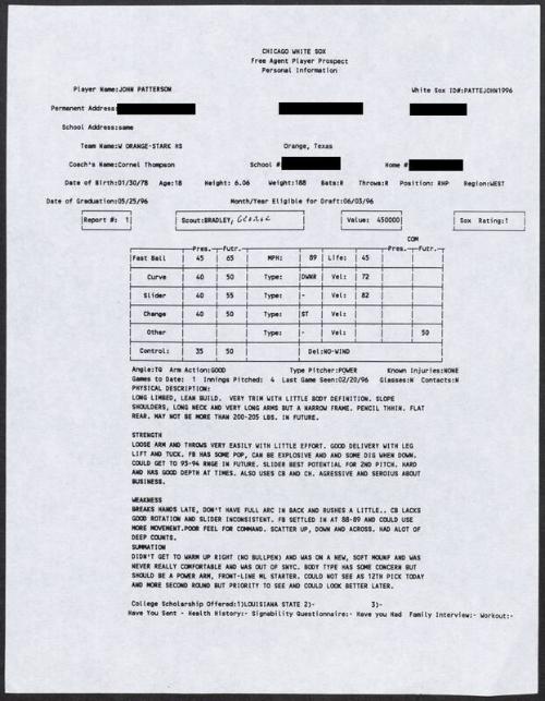 John Patterson scouting report, 1996 February 20