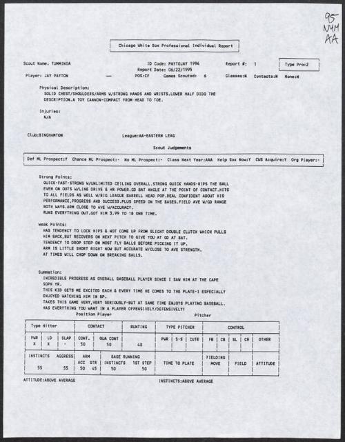 Jay Payton scouting report, 1995 June 22
