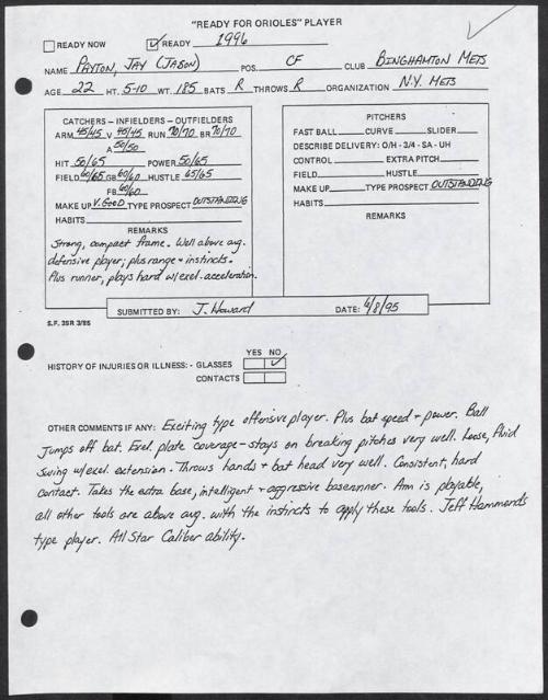 Jay Payton scouting report, 1995 June 08