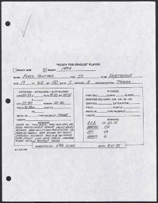 Santiago Perez scouting report, 1995 August 15