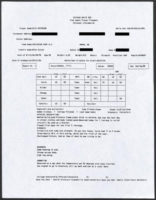 Kyle Peterson scouting report, 1994