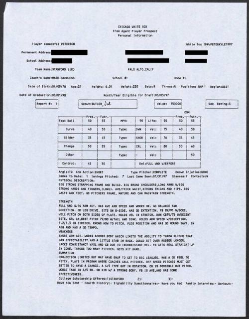 Kyle Peterson scouting report, 1997 January 31