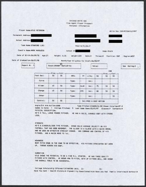 Kyle Peterson scouting report, 1997 February 01