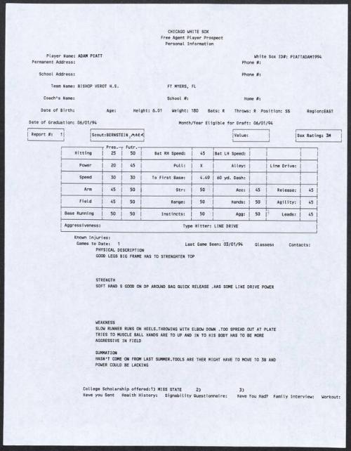 Adam Piatt scouting report, 1994 March 01