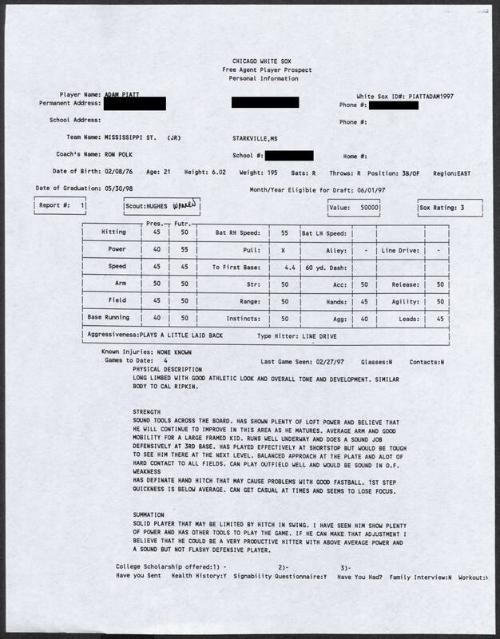 Adam Piatt scouting report, 1997 February 27