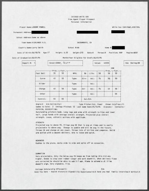 Jeremy Powell scouting report, 1994 May 10
