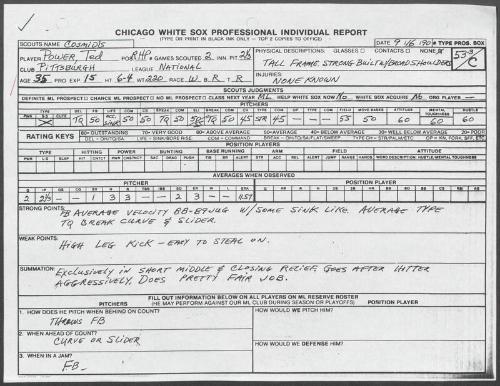 Ted Power scouting report, 1990 September 16