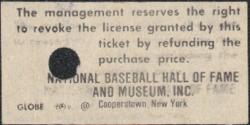 National Baseball Hall of Fame and Museum admission ticket, 1985 April 19