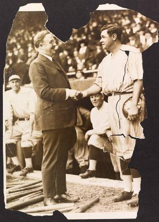 Babe Ruth and an Unidentified Man Shaking Hands photograph, 1921