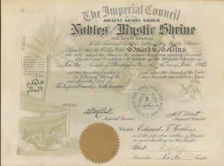 Eddie Collins Ancient Arabic Order certificate, 1912 February 07