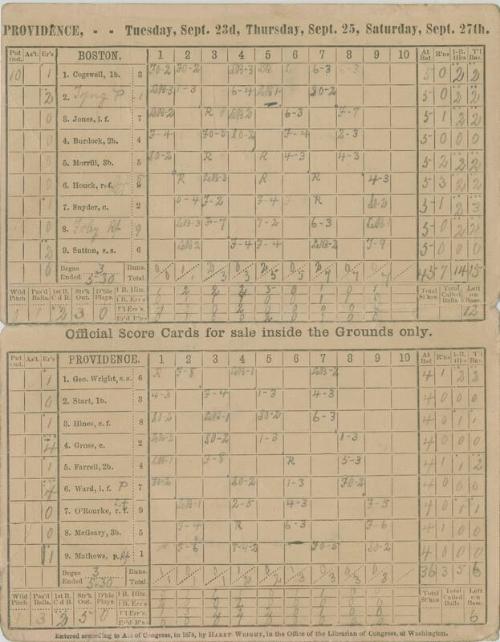 Boston Red Stockings versus Providence Grays scorecard, 1879 September 23