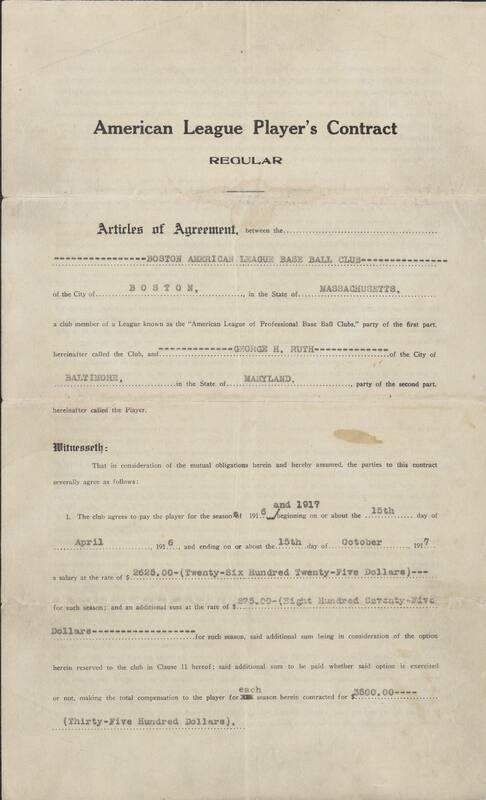 Babe Ruth Boston Americans contract, 1916 January 06