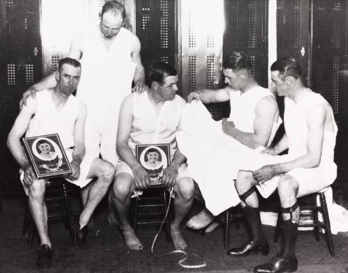 Babe Ruth, Lou Gehrig and Others in the Locker Room photograph, undated