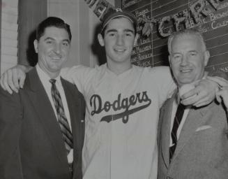 Sandy Koufax, Al Campanis and Fresco Thompson Group photograph, approximately 1954