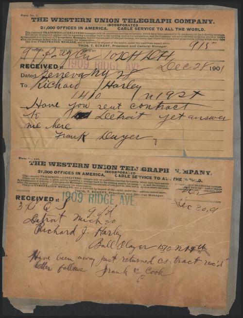 Dick Harley telegrams and newspaper clippings, 1898, 1901
