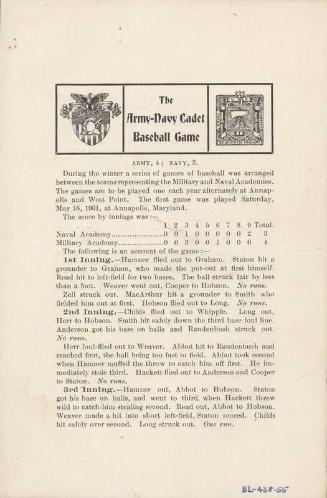 Army-Navy Cadet Baseball Game leaflet, 1901 May 18