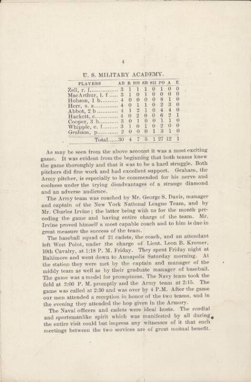 Army-Navy Cadet Baseball Game leaflet, 1901 May 18