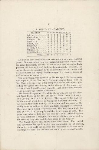 Army-Navy Cadet Baseball Game leaflet, 1901 May 18