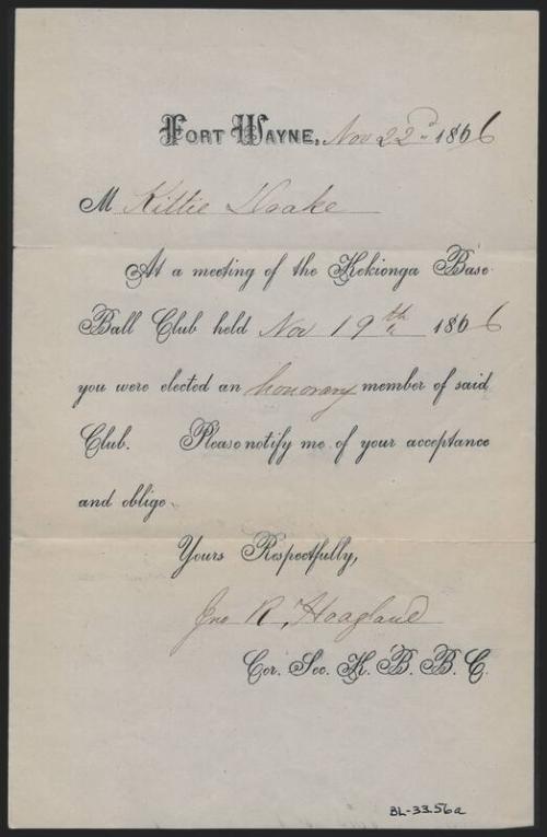 Letter from John R. Hoagland to Kittie Drake, 1866 November 22