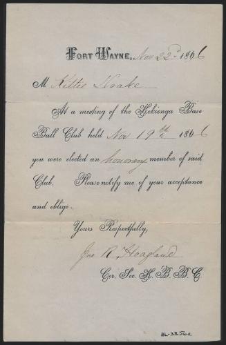 Letter from John R. Hoagland to Kittie Drake, 1866 November 22