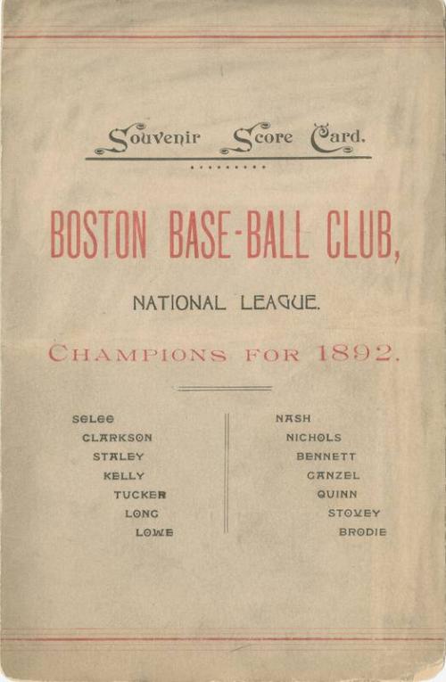 Old Timers versus Boston Beaneaters scorecard, 1891 October 09