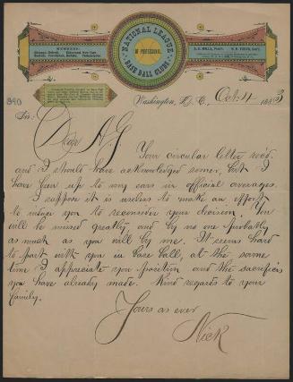 Letter from Nick Young to A. G. Mills, 1883 October 04