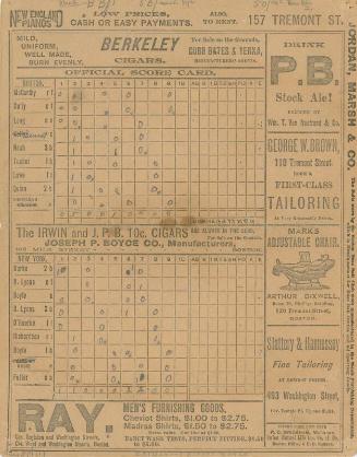 New York Giants versus Boston Beaneaters scorecard, 1892 August 02