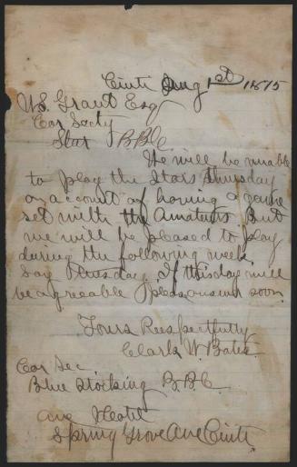 Letter from C.W. Bates to W.S. Grant, 1875 August 01