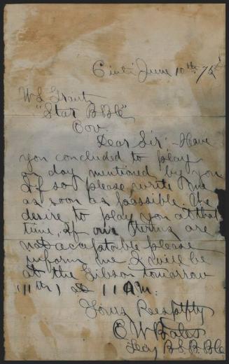 Letter from C.W. Bates to W.S. Grant, 1875 June 10