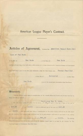 George Mogridge New York Yankees contract, 1918 May 29